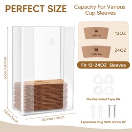 AFOROEOA Coffee Cup Sleeve Holder Holds Up To 75 Sleeves Durable Acrylic Coffee Sleeves Organizer Countertop or Wall Mount for Shop Home Restaurant Kitchen