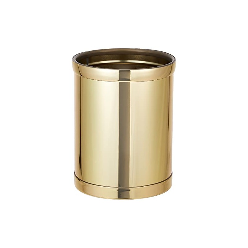Kraftware Mylar Round Waste Basket, 11", Polished Brass Color