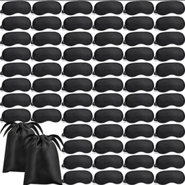 Dyrfolm 100 Pcs Eye Mask Sleeping,Blindfold Eye Cover,Sleep Mask Bulk with Elastic Strap and Drawstring Bags,Soft Sleep Eye Mask Shade Cover Blindfolds for Party Games Travel Sleep Women Men,Black