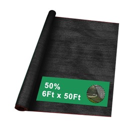 6' X 50' 50% Plant Sun Shade Cloth - Outdoor Black Windscreen Cover Fabric Roll Garden Sunblock Shade Tarp Netting Mesh for Plants Protection, Greenhouse, Backyard