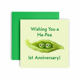 Huxters 1st Anniversary Card – Ha-Pea Funny Wedding Anniversary Cards for Him and Her –148 by 148mm Anniversary Cards for Husband and Wife – 1st Wedding Anniversary Card Envelope (1st)