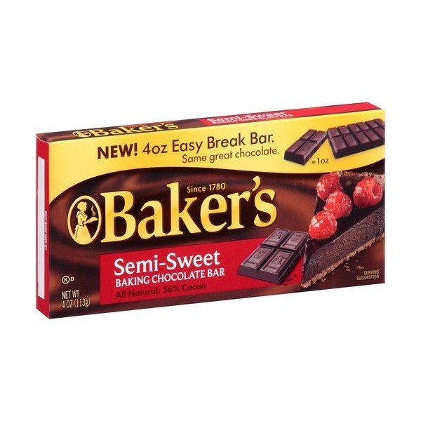Baker's, Semi Sweet Baking Chocolate Squares, 4oz Box (Pack of 4)