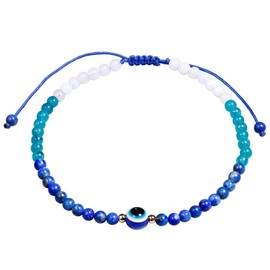 Jewever Evil Eye Anklet Bracelets for Women Energy Healing Crystals and Gemstones Worry Stone Beach Foot Meditation Yoga Jewelry (Lapis Lazuli)