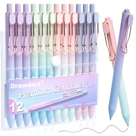 Drawdart Smooth Writing Pens, 12 Pcs No Bleed & Smear, Black Ink Fine Point (0.5mm), Retractable Aesthetic Journaling Pens for Women & Men