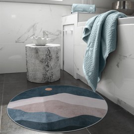 Sungea - Alfombra redonda abstracta de 3 pies, bohemia, lavable, antideslizante, para entrada, suave, ultrafina, pequeña, para recámara, baño, lavadero, cocina (azul)