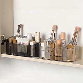 DASITON Make Up Cosmetic Organiser, Brush Organiser with 5 Compartments, Acrylic Cosmetic Storage with Large Capacity, Brush Holder, Dressing Table Organiser for Brushes, Lipstick and Skincare