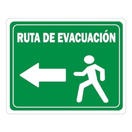 Monsterprint Señalamiento Letrero Ruta de Evacuación Izquierda, 25x20 cm. Impresión HD directa en estireno con tintas UV. Incluye cinta doble cara industrial, listo para instalar.