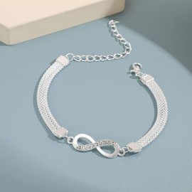 REQAG Silver-Plated Infinity Bracelet Zinc Alloy Rhinestone Chain Men Women Bracelet Fashion Jewellery, Plastic