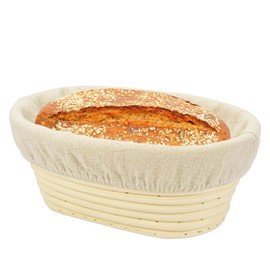 Bread Proofing Basket - 30cm Oval Banneton Proofing Basket, Natural Rattan Sourdough Proving Basket with Linen Cloth Liner, Bread Making Dough Rising Sourdough Basket for Professional Home Bakers