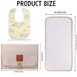 Portable Changing Mats, Baby Changing Mat, Changing Mat on the go, Travel Foldable Changing Mat, Washable Changing Mat for On the Go, with Baby Bib, Perfect for Travel and Home, Beige