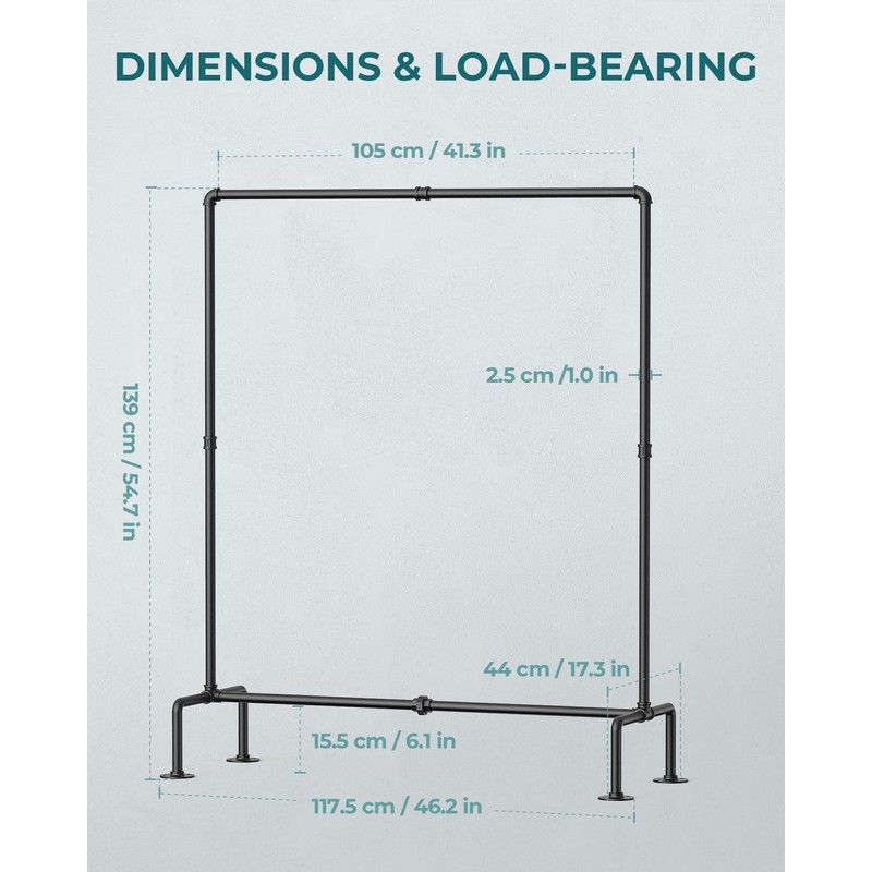 OROPY Industrial Pipe Clothing Rack Free Standing Set of 2,