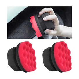 KVAEY 2 PCS Tire Dressing Applicator Pads, Reusable Hex Grip Tire Shine Applicator Polishing Sponge Pads, Wheel Tire Shine Detailing Foam for Most Vehicles, Car Accessories (Red, Large)