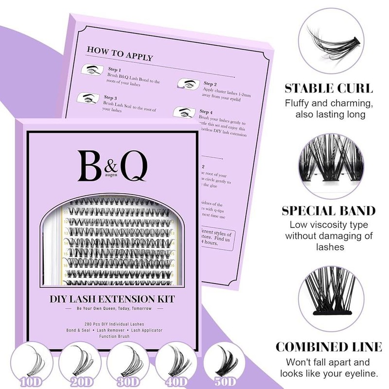 B&Q 래쉬 클러스터 키트 280PCS 속눈썹 키트, 30D 40D D