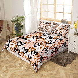 Feelyou Love Heart Decor Duvet Cover Queen Size with 1 Pillow Case Colorful Pattern Duvet Cover Set Valentine's Day Bedding Set Romantic Comforter Cover for Boys Girls Kids Adults