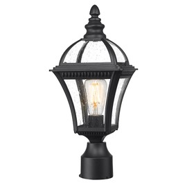 Emliviar Farmhouse Outdoor Post Lighting, Exterior Pole Lantern with Seeded Glass, 16.7" Post Lamp for Garden, Driveway & Pathway, XE266P-S BK