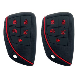 5 Buttons Silicone Smart Key Fob Cover Fit for GMC Sierra 1500 Chevy Silverado 1500 2500HD 3500HD (Black with red 2PCS)