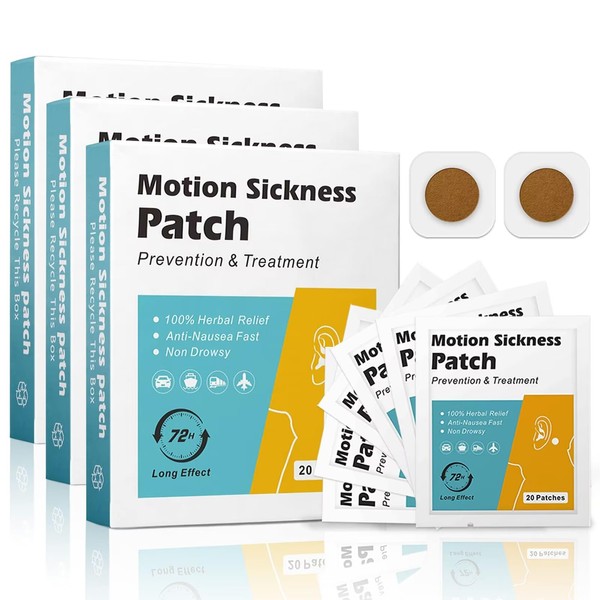 MQUPIN Motion Sickness Patches, 60 Counts Sea Sickness Patch for Travel of Cars Ships Airplanes Fast Acting No Side Effects (60)