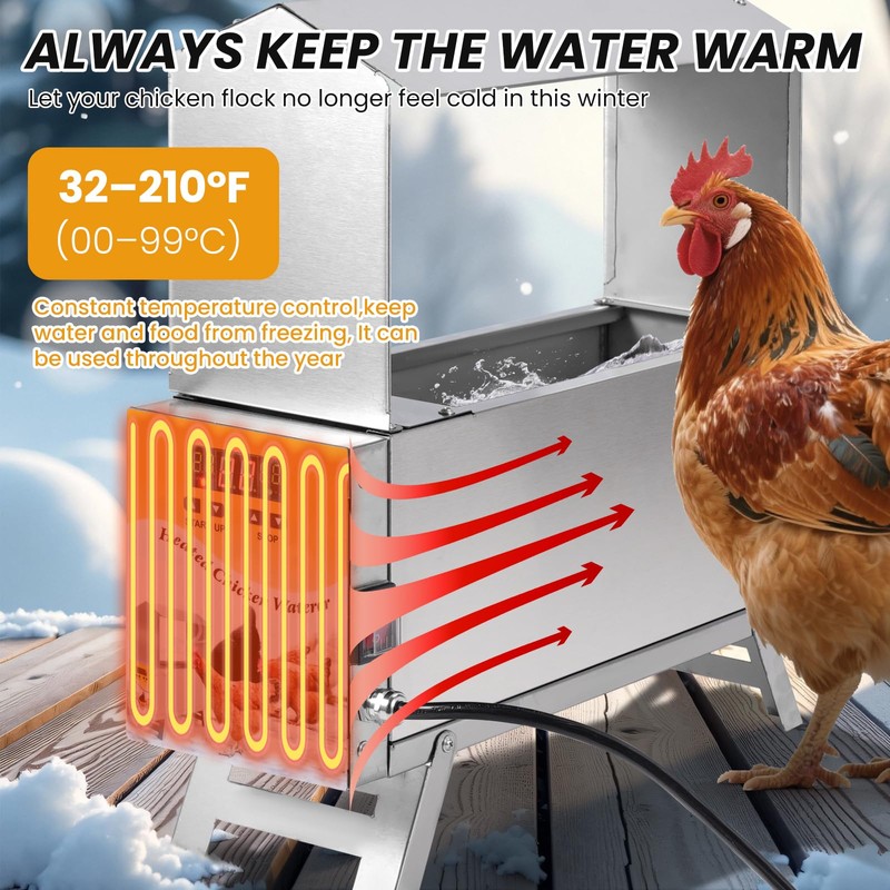 PAUQRWIE 1.5 Gallon Heated Chicken Waterer Automatic Chicken Water Heater