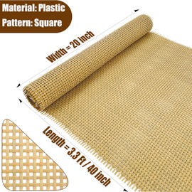 Plastic Rattan Square Webbing Roll, 20 in x 3.3 Ft, Faux Cane Webbing for DIY Home Decor Projects, Pre-Woven Open Mesh for Furniture, Bed, Cabinet, Wardrobe, Room Divider, Light Shade