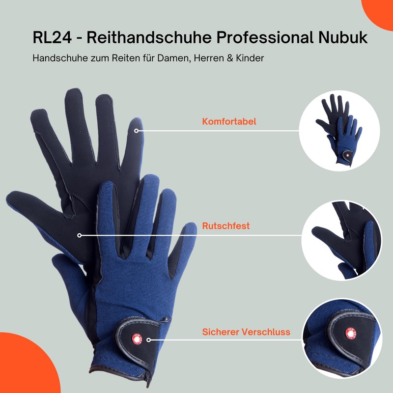HKM by Reiterladen24 Professional Riding Gloves, Nubuck Imitation Leather, s