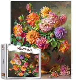 Tucocoo 1000 Piece Jigsaw Puzzles for Adults Vase of Dahlia Flower Painting Jigsaw Puzzle Colorful Floral Vintage Art 1000 Pieces Puzzles for Challenging Family Activity Game DIY Puzzle Wall Decor