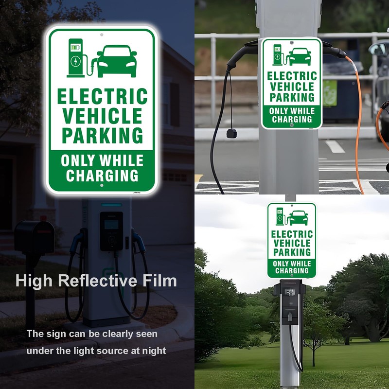 4 Pack 18x12 Inch Reflective Aluminum EV Charging Only Parking