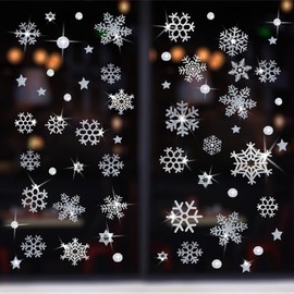 Christmas Decoration Glitter Snowflakes Window Sticker, PVC Snowflakes Christmas Window Decoration, Removable Glitter Silver Snowflake Sticker, for Doors, Shop Windows, Glass Fronts (Silver)