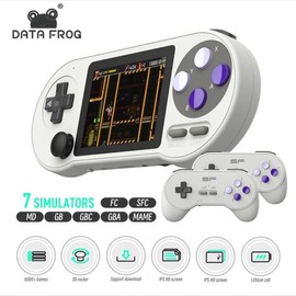 Game console  With 6000 built-in games, the DATA FROG SF2000 Portable Handheld Game Console is a 3 inch IPS retro game console perfect for kids - Colour: White, Extra controllers: 0