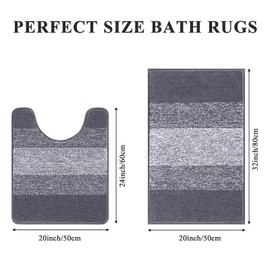 Enyhom Enyhom Soft Bathroom Mat Sets 2 Piece Water Absorbent Bath Mats and Toilet Mat Sets Non Slip Machine Washable Bath and Pedestal Mat Sets, Grey