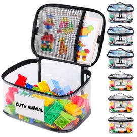 6 Pack Large Kids Toy Storage Organizer – Durable PVC Storage Bag Organizer for Building Blocks, Toys, Puzzles – Toy Organizers and Storage Clear Storage Bags with Removable Name Tags