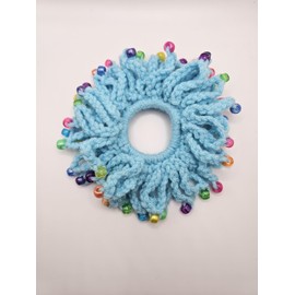Generic Hair Scrunchies, Crochet Cotton Scrunchie Set, Assorted Colors (Light blue w/beads), 1 Count (Pack of 1)