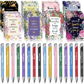 Funrous 32 Pcs Motivational Quote Pens Inspirational Notepads Mini Journal with Ballpoint Pen Small Notebooks Gift Set for Men Women Coworkers, Adult Party Favors Prizes Gift Bulk(Motivational)