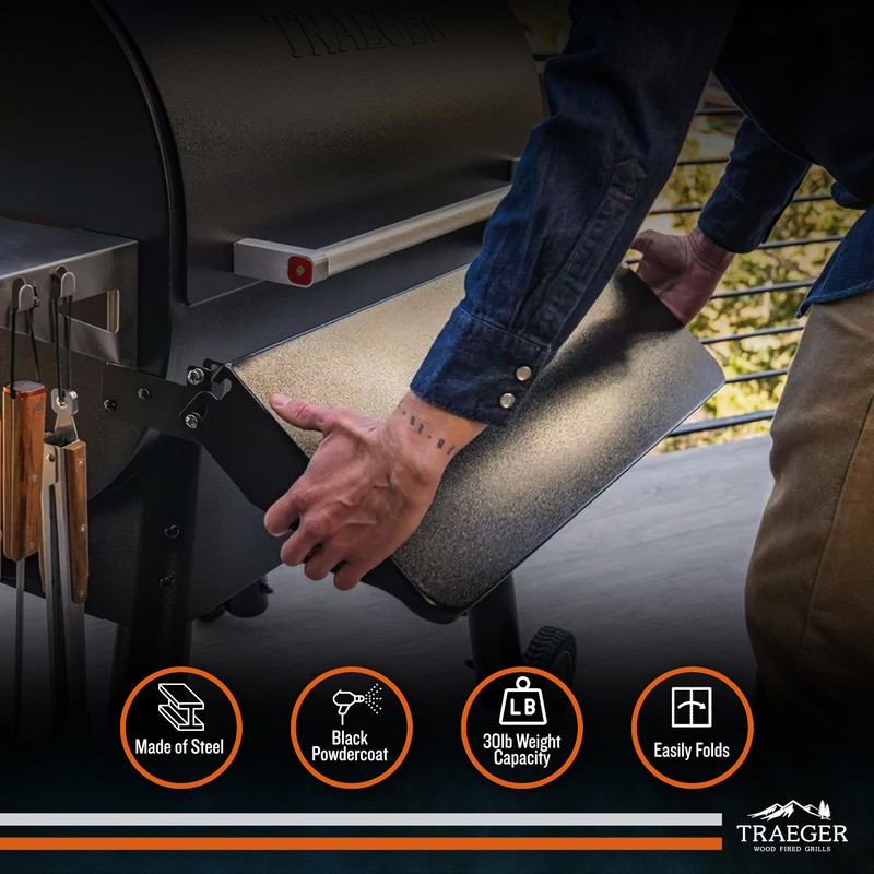 Traeger Grills BAC362 Folding Front Shelf – Steel Grill Accessory