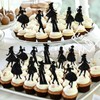 18pcs Black Silhouette Glitter Lady Dessert Cupcake Topper Pick for