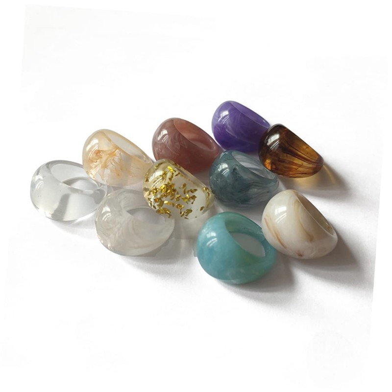 FOMIYES 9Pcs Resin Finger Ring Fashion Decor Unique Clear Rings