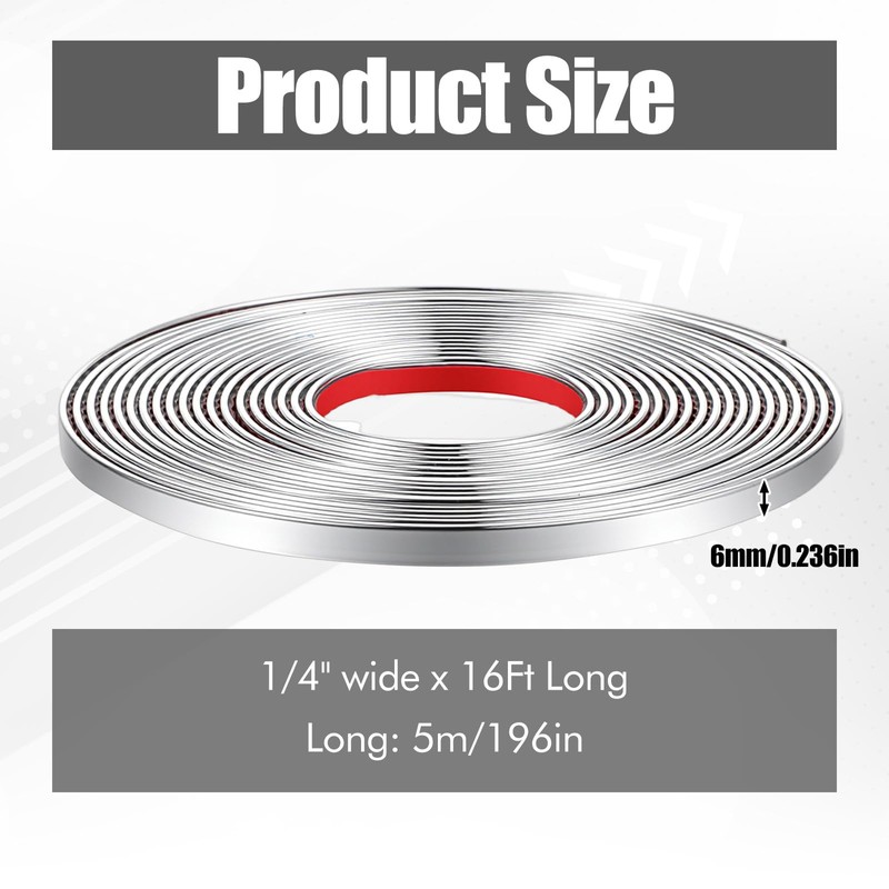 16Ft Chrome Car Trim Strip Self-Adhesive Chrome Tape Chromes Window