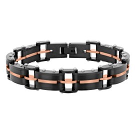Men's Stainless Steel Link Bracelet with Black and Rose Finish Sleek and Stylish Accessory