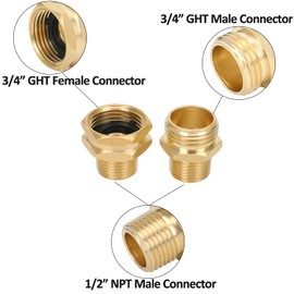 STYDDI 3/4” GHT X 1/2” NPT Male Connector, Brass Garden Hose Convert Adapter Fitting, Garden Hose Thread to 1/2" Male Pipe Thread, with Extra 8 Washers