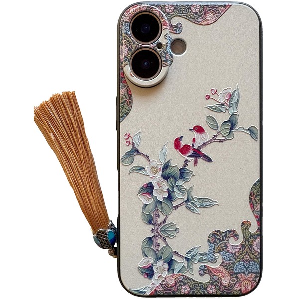 KOLO【花鳥如意】iPhone対応 17 中国風のスマホケース スマホカバー(クリーム色) iPhone17