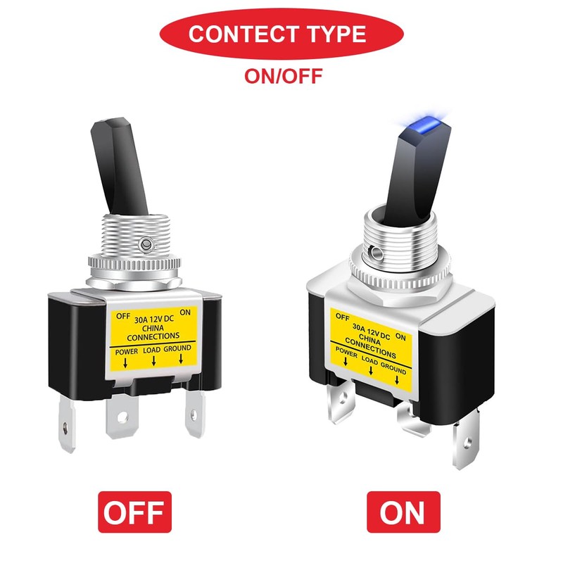 MKBKLLJY 2pcs Illuminated Toggle Switch DC 12V 30A SPST 3