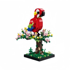 Scarlet Macaw on Pink Flower Tree Micro Mini Building Blocks Kit – 900 Pieces, Desk Decor Parrot Model & Macaw Toy for Kids 8+, Adult Relaxation Hobby