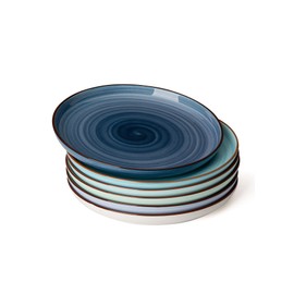 Sweese Porcelain Dessert Plates 7.4 Inch - Round Salad/Appetizer Plate Set, Microwave Dishwasher Safe, Set of 6, Cool Assorted Colors