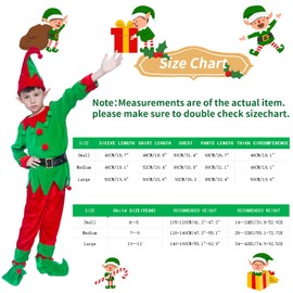 KLLOUZE Kids Christmas Elf Costume Set Boys Girls Velvet Elf Dress Up Santa's Helper Costume Child Xmas Holiday Outfit (L)