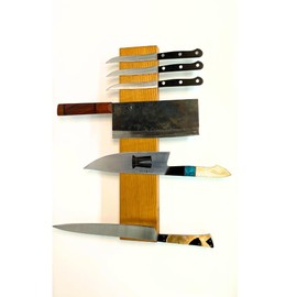 360KnifeBlock magnetic knife BAR - Guitar Wood - 2 Rows of Magnets, 'magic floating backer' w/level system, 2"screws, 3 sizes from 5" to 26" - handmade in Washington (Guitar wood, 18" wide)