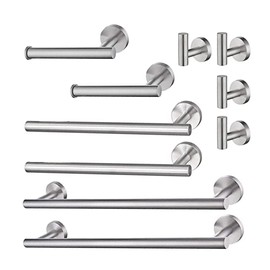 TUBBIE BASIC Polished Chrome Bathroom Hardware Set Modern 18-inch Towel Bar 12-inch Bar Toilet Paper Holder Set Wall Mounted Hook 304 Stainless Steel Bathroom Accessories Set, 10-Piece, Silver