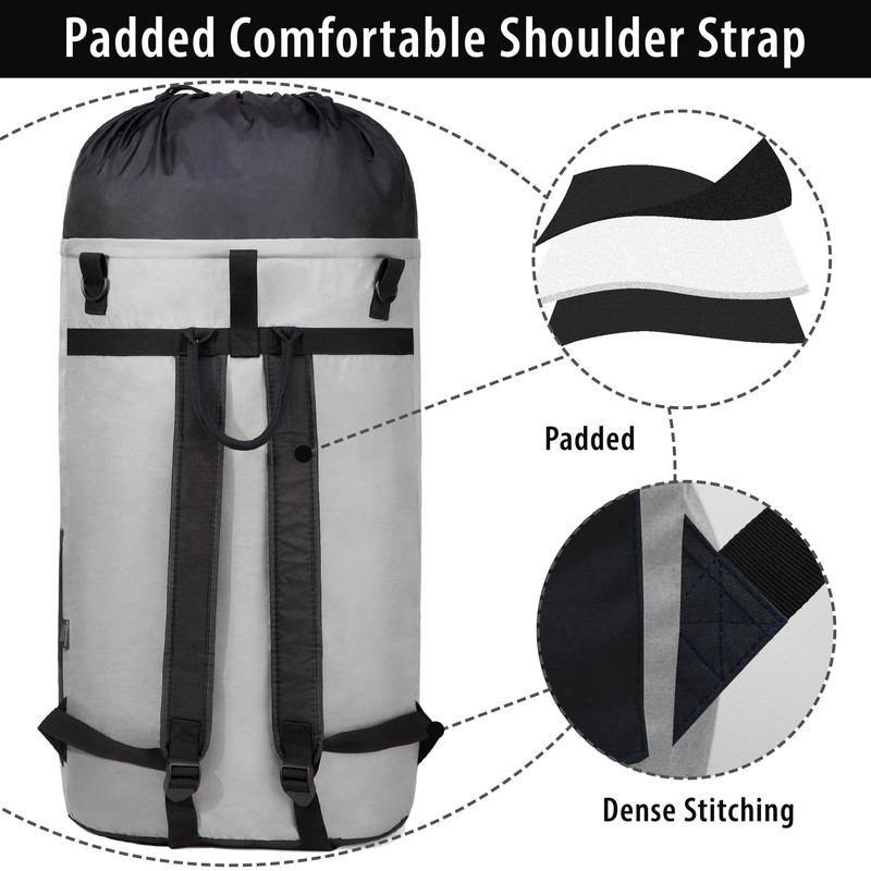 BeeGreen Grey-Black-Laundry-Bag-Backpack-Extra-Large-Heavy-Duty, 125L Portable Travel Laundry Backpack with Shoulder Straps