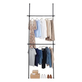 WPORDE Floor to Ceiling Heavy Duty Garment Rack, Load 220LBS Clothing Racks for Hanging Clothes, Metal Closet Garment Closet system Tension Rod Adjustable Clothing Hanging Rack