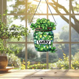 St Patricks Day Shamrock Jar Ornaments - Shamrock St Patricks Day Tree Decorations - Shamrock St Patricks Day Gifts for Women Men, Four Leaf Clover Gifts - Acrylic Ornament