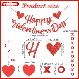 Valentine's Day Decoration Sets, 2Pcs Valentine's Day Banner, 9Pcs Valentine's Day Garland and 6Pcs Heart Hanging Swirls Romantic Valentine Decoration for Wedding Birthday Valentine's Day