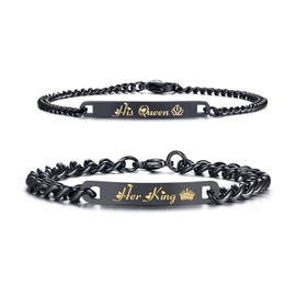 Global Jewelry Stainless Steel Her King His Queen Couple Bracelet Matching Set Valentine Gift (A Set)